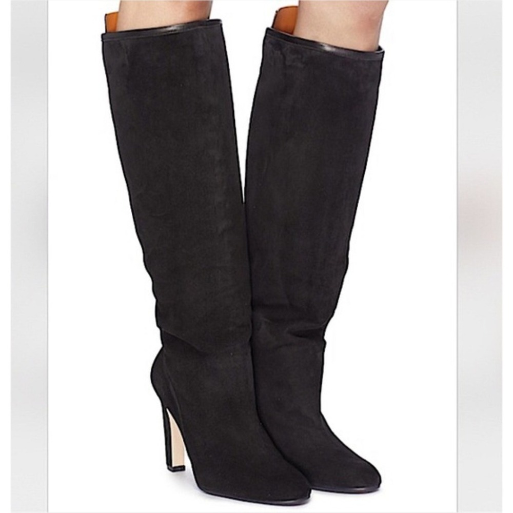 Stuart Weitzman Charlie Black Suede Tall Knee High Heeled Boots Size 9